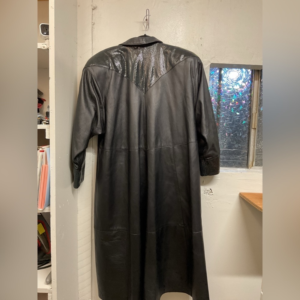 Vintage Giovinezza Moda by Rocco Leather Trench Black Coat Size Small - Picture 2 of 15